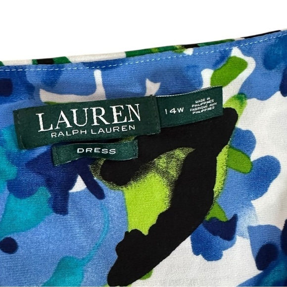 Lauren Ralph Lauren Cannes Blue Floral Flutter Sleeve Matte Jersey Dress Sz 14W - Picture 10 of 17